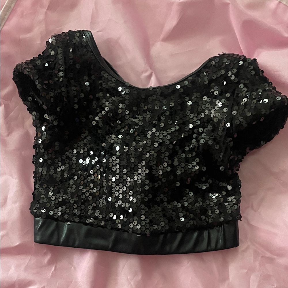 Black Sequin Crop Top and Pants Kids Dance Costume - Picture 2 of 7
